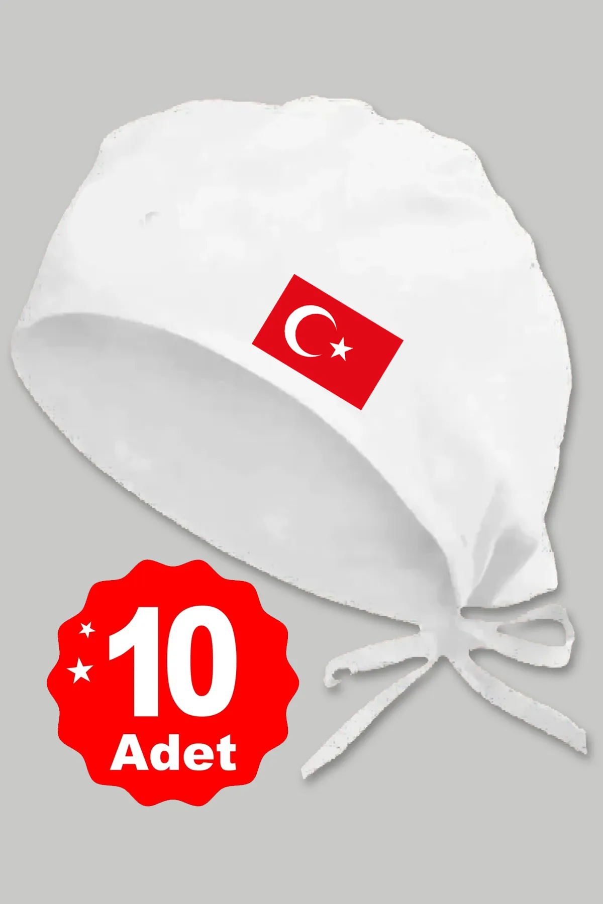 10lu Türk Bayrağı Basklılı Beyaz Özel Tasarım Aşçı Ve Şef Bonesi