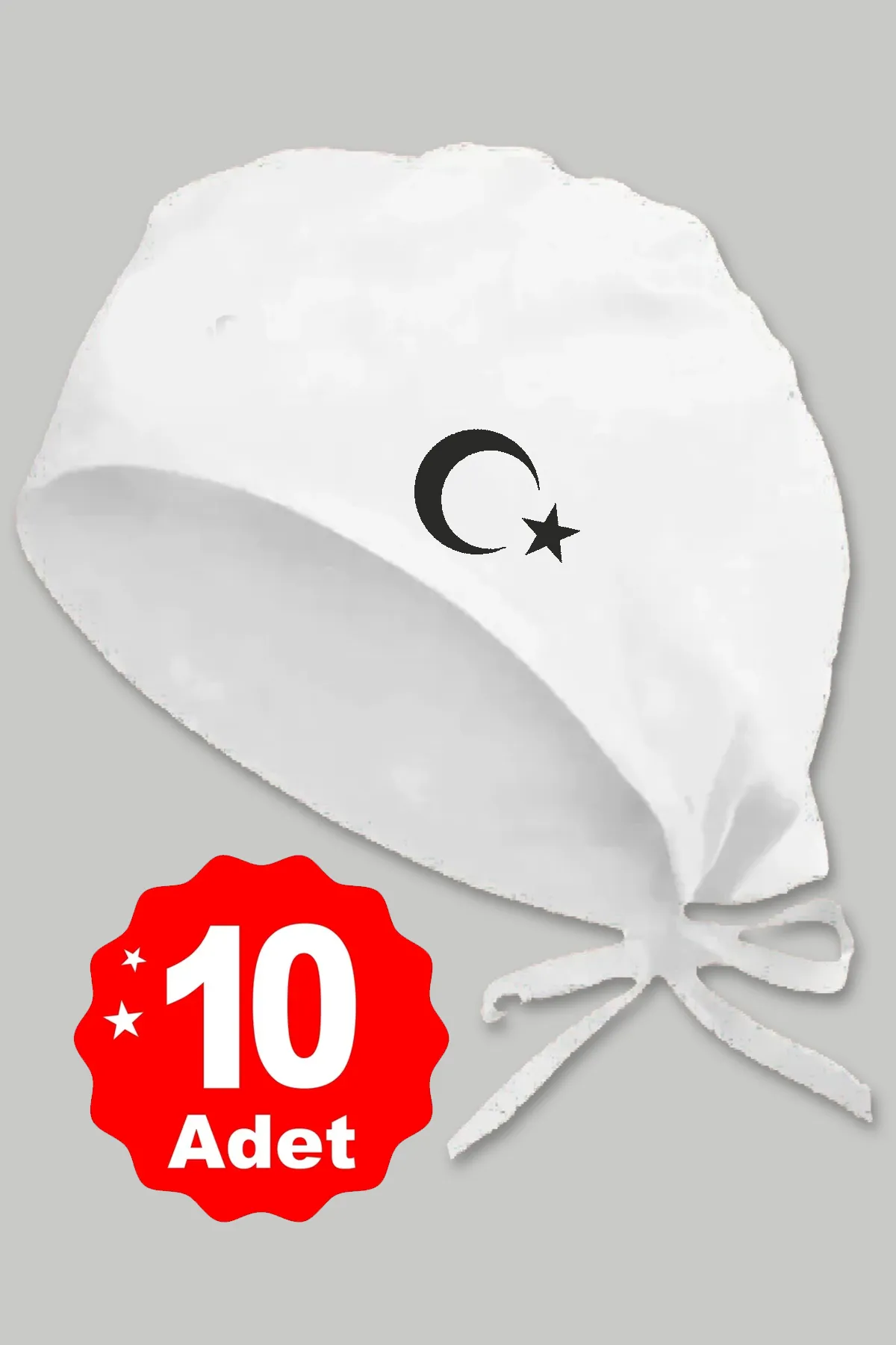 10lu Siyah Ay Yıldız Basklılı Beyaz Özel Tasarım Aşçı Ve Şef Bonesi