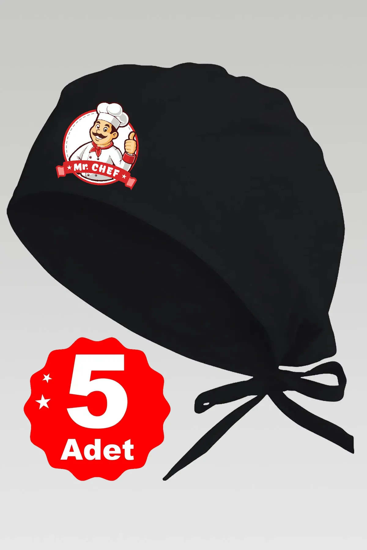 5li Mr. Chef Logo Basklılı Siyah Özel Tasarım Aşçı Ve Şef Bonesi