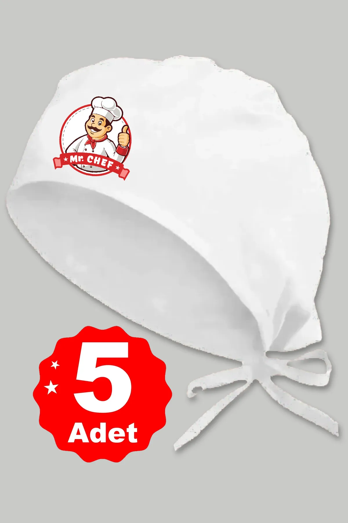 5li Mr. Chef Logo Basklılı Beyaz Özel Tasarım Aşçı Ve Şef Bonesi
