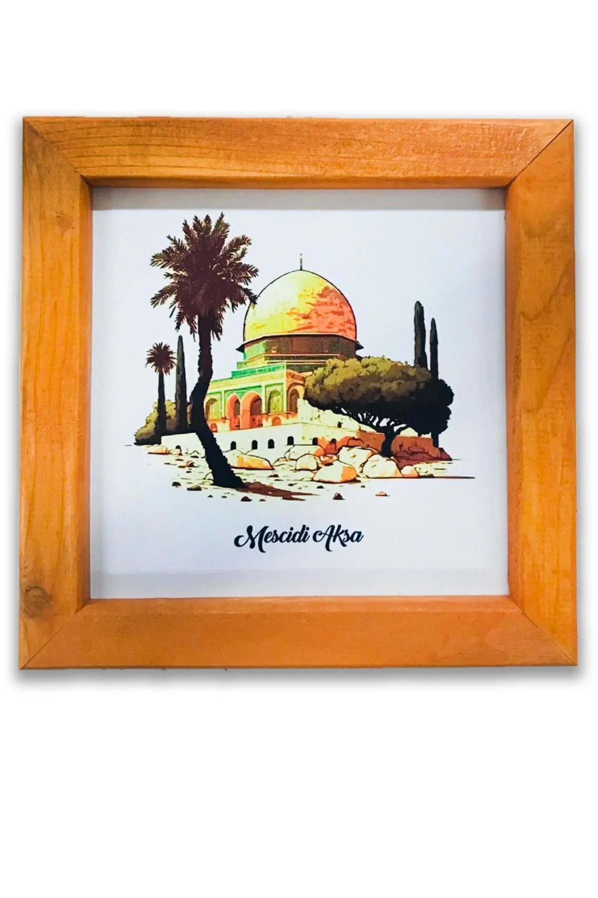 Ahşap Çerçeveli Mescidi Aksa Dekoratif Tablo 21x21 Cm
