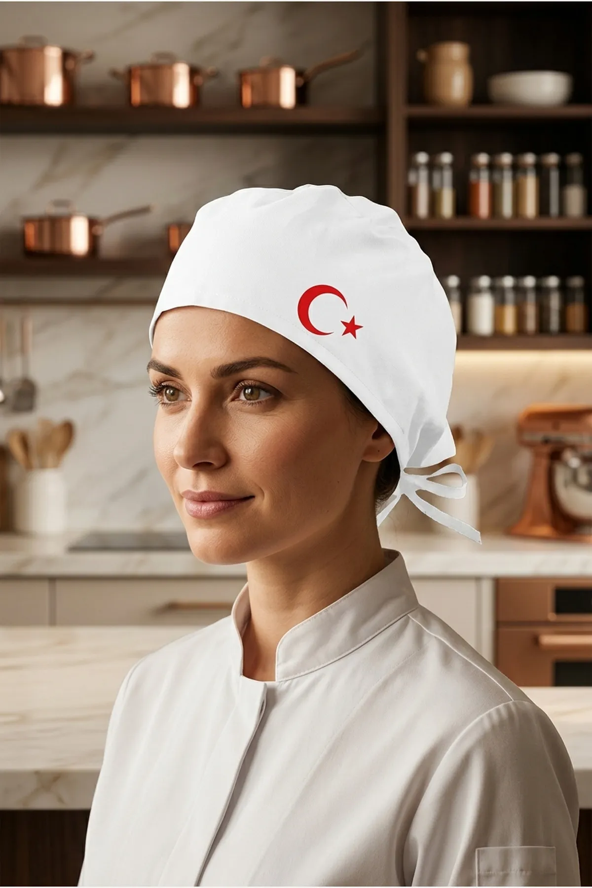 Kırmızı Ay Yıldızlı Beyaz Chef Bonesi | Özel Tasarım Aşçı Ve Şef Bonesi