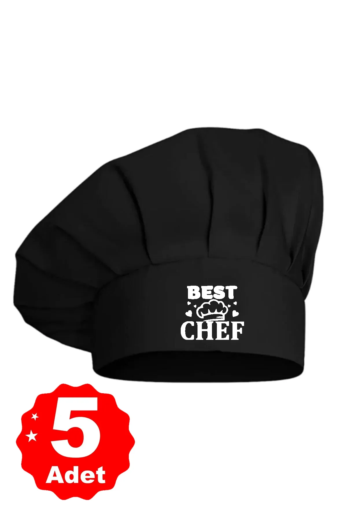 5li Siyah Üzeri Best Chef Baskılı Şef Aşçı Şapkası Mantar Kep